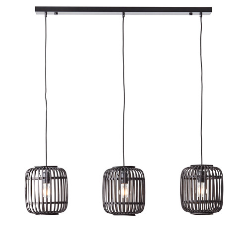 Mathias 3 Light Matt Black with Dark Wood Shade Bar Pendant Light