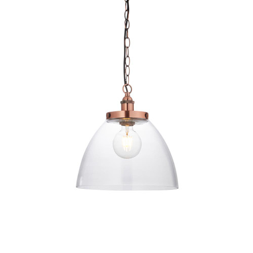 Hansen Grand Aged Copper with Clear Shade Pendant Light