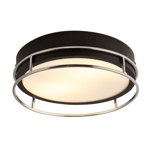 Phoenix 2 Light Black with Chrome and Frosted Glass Flush Ceiling Light