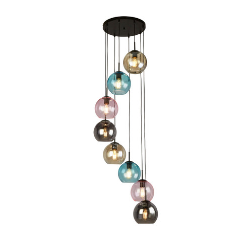 Searchlight Mardi Gras II 8 Light Black with Colour Glass Pendant Light 