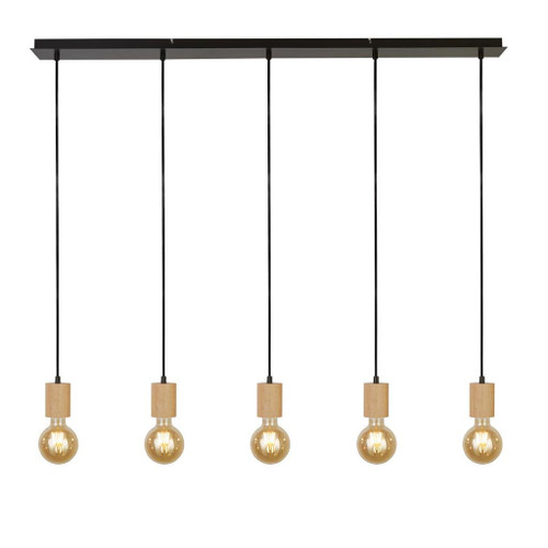 Searchlight Spinny 5 Light Matt Black and Wood Bar Pendant Light 