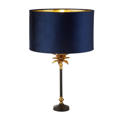 Searchlight Palm Antique Brass with Black and Navy Shade Table Lamp 
