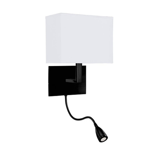 Searchlight Hotel 2 Light Matt Black with White Shade and Adjustable Reading LED Wall Light 