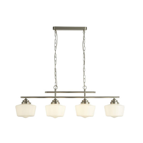 Searchlight School House 4 Light Satin Silver with Opal Glass Diffuser Bar Pendant Light 