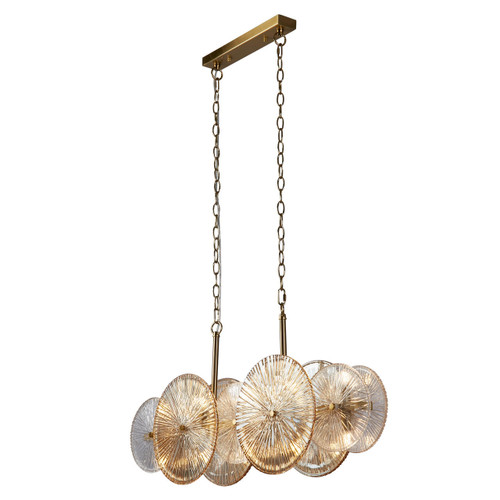 Searchlight Wagon Wheel 10 Light Bronze with Clear and Amber Glass Bar Pendant Light 