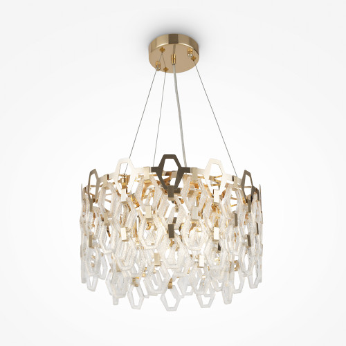 Tissage 7 Light 0Gold with Crystal Shade Pendant Light