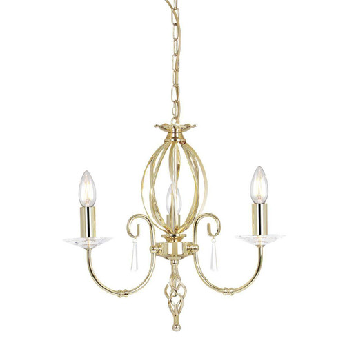 Elstead Lighting Aegean 3 Light Polished Brass Chandelier Pendant Light 
