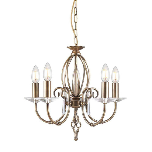 Elstead Lighting Aegean 5 Light Aged Brass Chandelier Pendant Light 