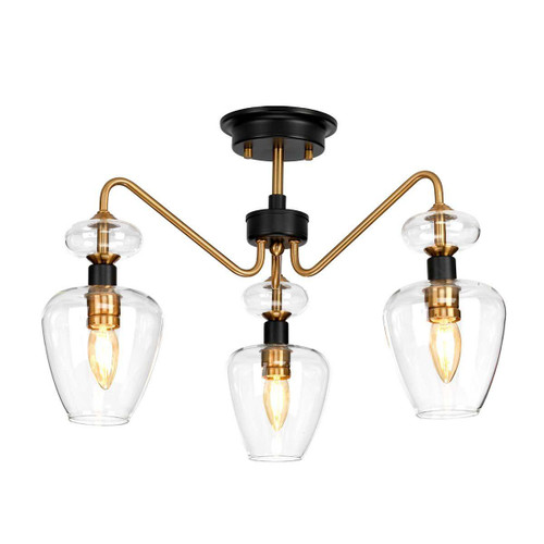 Elstead Lighting Armand 3 Light Aged Brass with Black Semi Flush Ceiling Light 