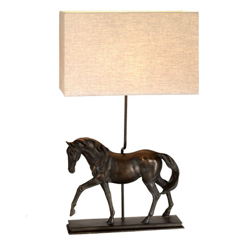 Flambeau Dorado Bronze Patina with Natural Hessian Shade Table Lamp 