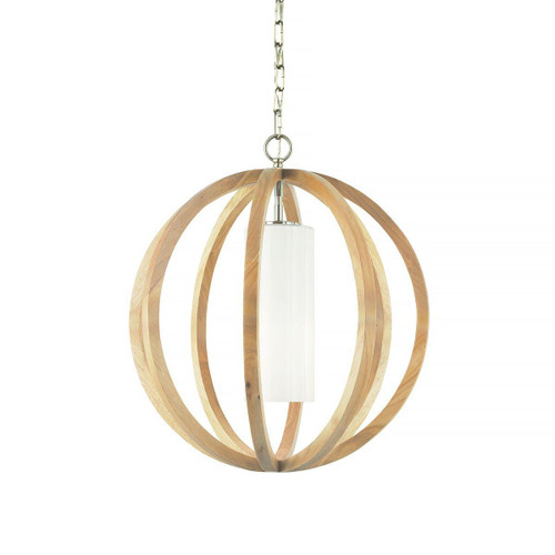 Flambeau Allier Brushed Steel and Light Wood 52cm Pendant Light 