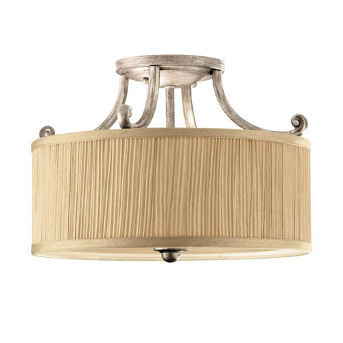 Flambeau Abbey 3 Light Silver Sand with Gold Shade Semi Flush Ceiling Light 