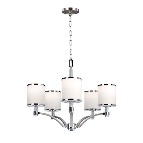 Flambeau Prospect 5 Light Satin Nickel with White Shades Chandelier  Flambeau Prospect 5 Light Satin Nickel with White Shades Chandelier