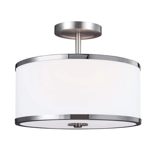 Flambeau Prospect 2 Light Satin Nickel with White Shade Semi Flush Ceiling Light 