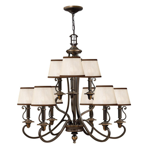 Plymouth 9 Light Olde Bronze with Organza Shades Chandelier