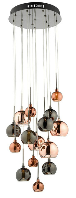 Aurelia 15 Light Copper and Bronze Glass Shades Cluster Pendant