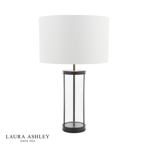 Laura Ashley Lighting Harrington Matt Black and Glass with White Shade 65cm Table Lamp 