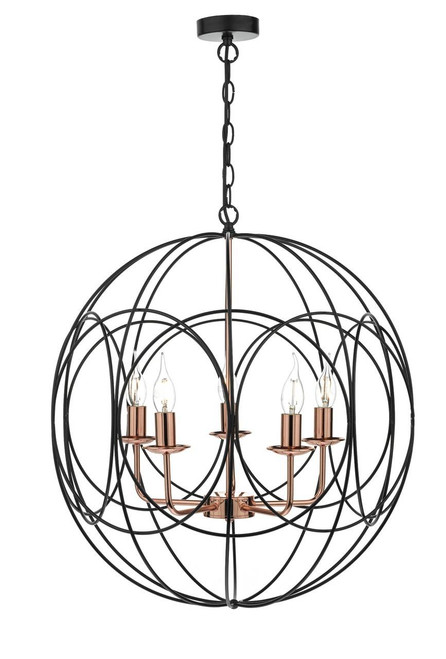 Phoenix 5 Light Black and Copper Looped Frame Pendant Light