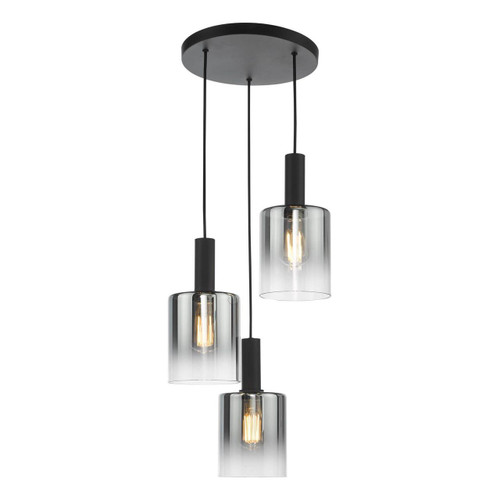 Dar Lighting Savannah 3 Light Matt Black with Smoked Glass Cluster Pendant Light 