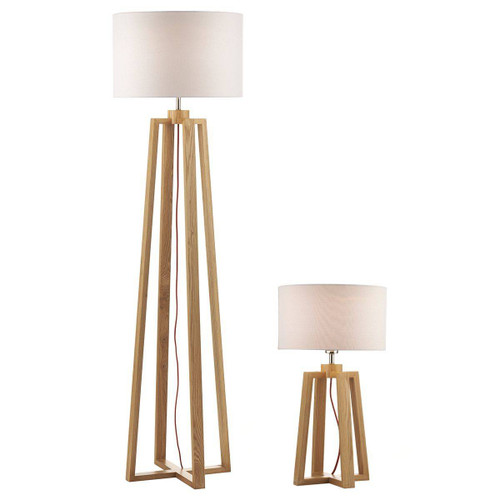Dar Lighting Pyramid Wooden Body with White Shade Table and Floor Lamp Twin Pack