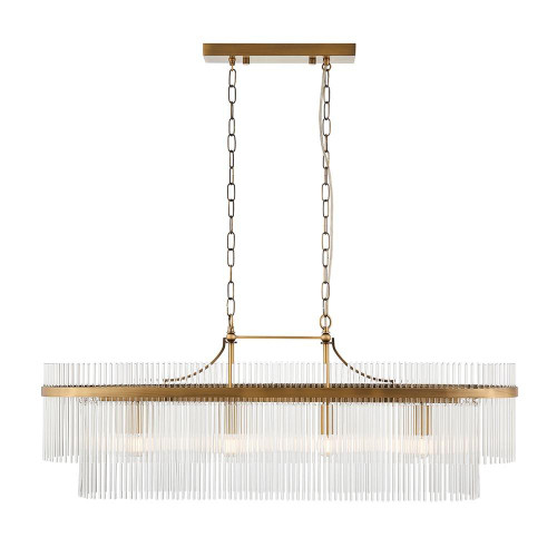 Marietta 4 Light Antique Brass and Clear Glass Rods Bar Pendant Light