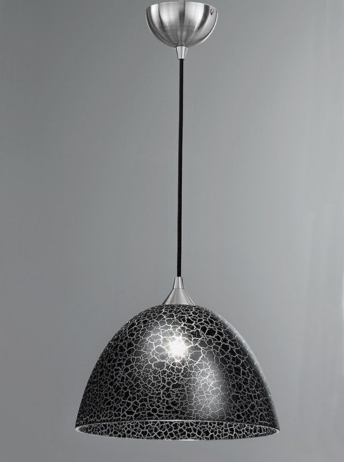 Franklite Vertoss Satin Nickel with Black Crackle Shade 35cm Pendant Light 