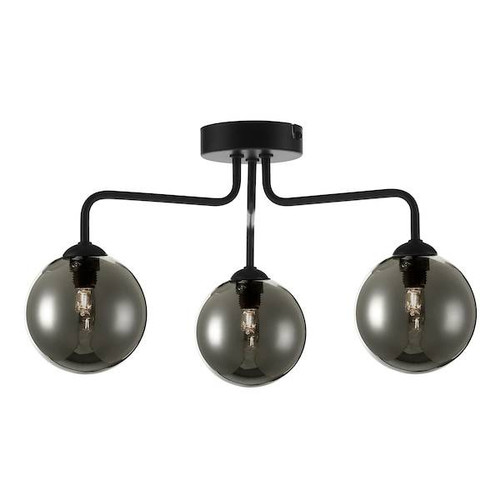 Dar Lighting Feya 3 Light Matt Black with Smoked Glass Semi Flush Ceiling Light