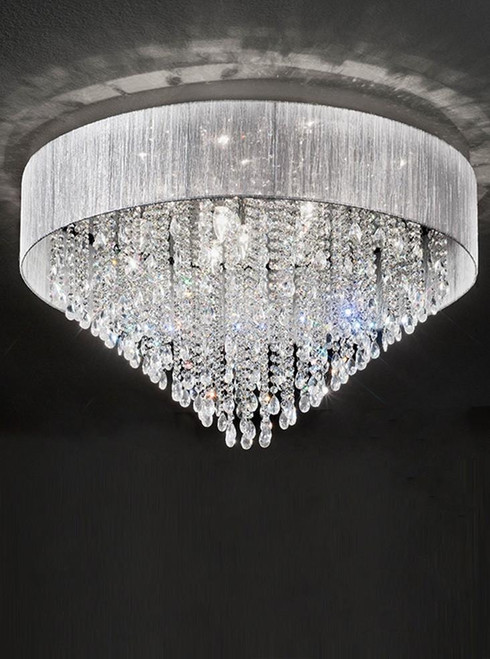 Franklite Royale 10 Light Chrome with Silver Shade and Crystals Flush Ceiling Light 