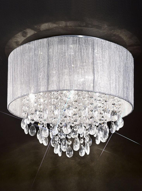 Franklite Royale 4 Light Chrome with Silver Shade and Crystals Flush Ceiling Light 