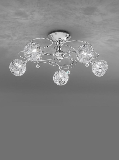 Franklite Orion 5 Light Chrome with Crystal Glass Semi Flush Ceiling Light 