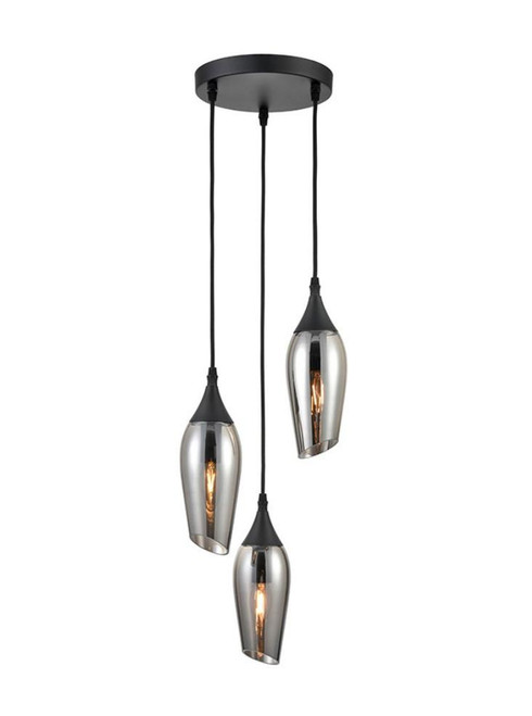 Franklite Taper 3 Light Black with Smoked Cut Glass Cluster Pendant Light 