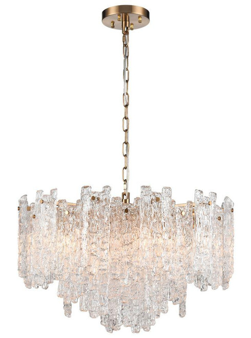 Franklite Icicle 10 Light Aged Brass with Ice Cubed Panels Pendant Light 