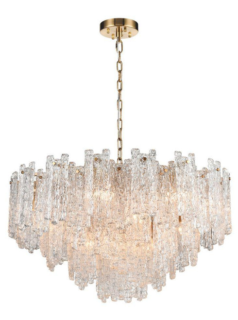 Franklite Icicle 16 Light Aged Brass with Ice Cubed Panels Pendant Light 