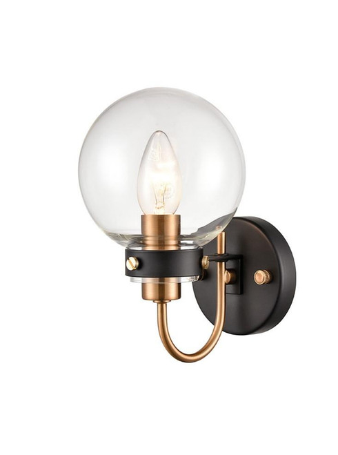 Franklite Equinox Antique Gold and Matt Black with Clear Sphere Wall Light 