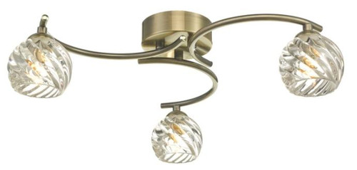 Dar Lighting Nakita 3 Light Antique Brass with Twisted Open Glass Semi Flush Ceiling Light
