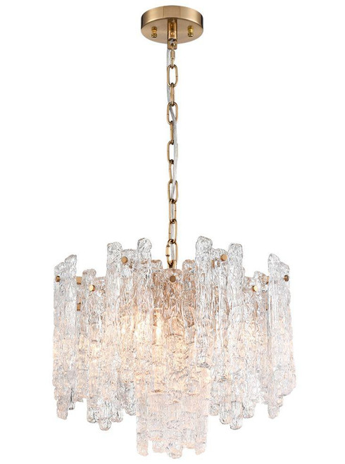 Franklite Icicle 5 Light Aged Brass with Ice Cubed Panels Pendant Light 