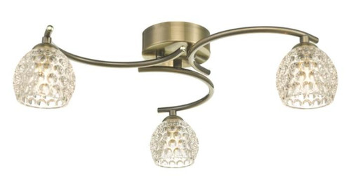 Dar Lighting Nakita 3 Light Antique Brass with Dimpled Glass Semi Flush Ceiling Light