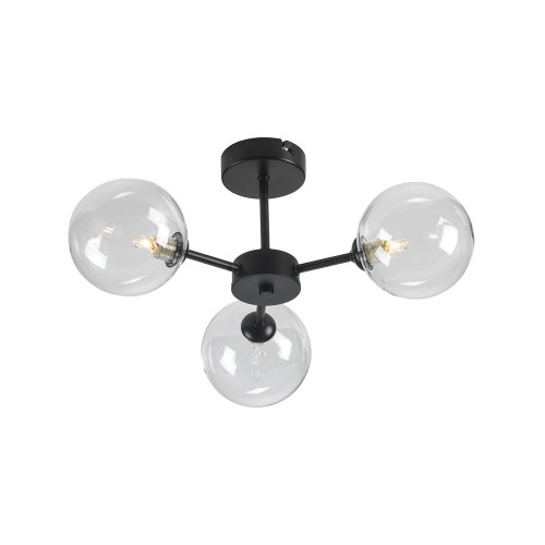 Oaks Lighting Ashurst 3 Light Black with Clear Sphere Semi Flush Light 