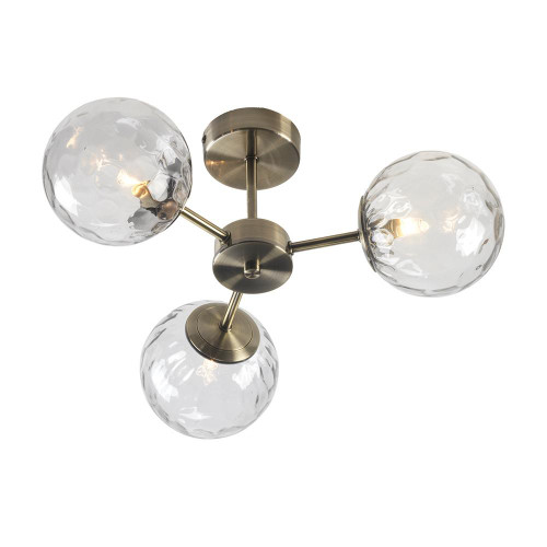 Oaks Lighting Charlton 3 Light Satin Nickel with Clear Diffuser Semi Flush Ceiling Light 
