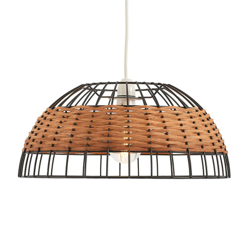 Oaks Lighting Belfort Iron and Rattan Round 38cm Easy Fit Pendant Light 