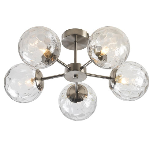 Oaks Lighting Charlton 5 Light Satin Nickel with Clear Diffuser Semi Flush Ceiling Light 