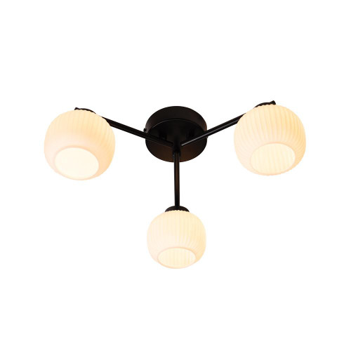 Oaks Lighting Hadden 3 Light Black with Opal Ribbed Diffuser Semi Flush Ceiling Light 