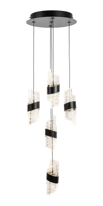 Oaks Lighting Zanthus 5 Light Black with Clear LED Cluster Pendant Light 
