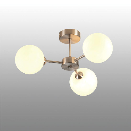 Oaks Lighting Flaxton 3 Light Satin Nickel with Opal Diffuser Semi Flush Ceiling Light 
