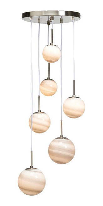 Oaks Lighting Grafton 6 Light Antique Chrome with Grey Diffuser Cluster Pendant Light 