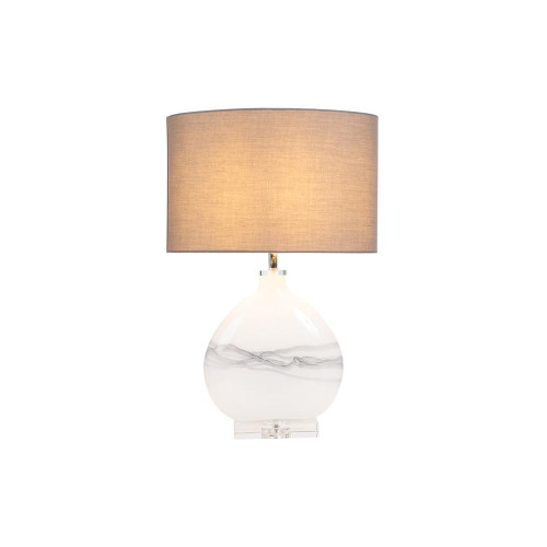 Oaks Lighting Edmunton White Art Glass with Grey Shade Table Lamp 