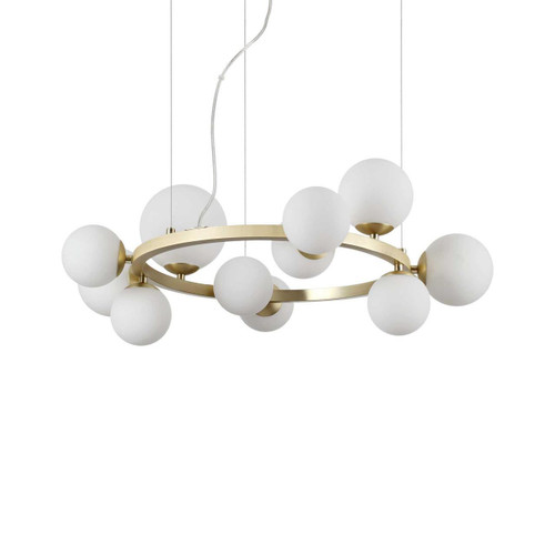 Ideal-Lux Perlage SP11 11 Light Satin Brass with White Opal Diffuser Round Pendant Light - Clearance 