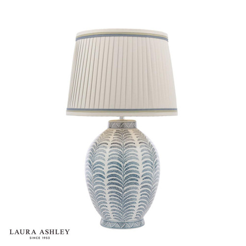 Laura Ashley Lighting Stannard Blue Leaf Art Ceramic with Natural Faux Shade Table Lamp 