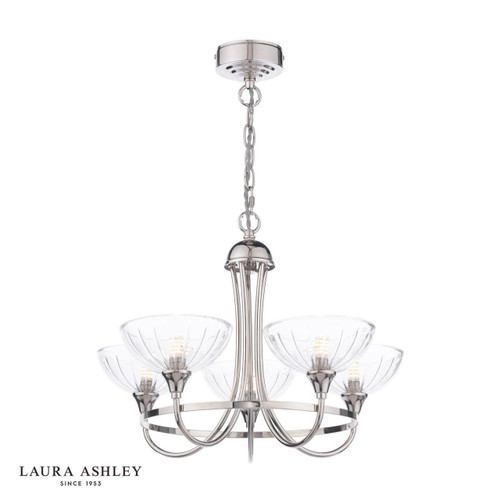 Laura Ashley Lighting Wellham 5 Light Polished Nickel with Clear Ribbed Diffusers Pendant Light 