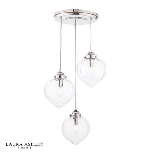 Whitham 3 Light Polished Nickel with Clear Ribbed Diffusers Cluster Pendant Light
